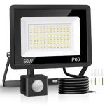 Jsdoin 50W Security Lights Outdoor Motion Sensor 4500 Lumen PIR Security Light 6500K LED Floodlights IP66 Waterproof Outside Daylight Wall Light with 2M Cable for Garage Garden Hallway Backyard