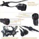 BRIMAX Outdoor String Lights 49FT Heavy Duty Commercial Grade Waterproof String Lights, 15 E27 Sockets, 15 Shatterproof LED Bulbs (2W Warm White), Garden Light for Patio, Backyard, Cafe