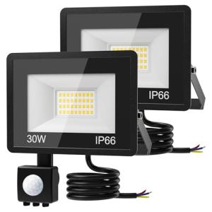 vighep 30W Security Lights Outdoor Motion Sensor, 3000LM LED Floodlight IP66 Waterproof, 6500K Cold White Outside Light Mains Powered for Garage, Garden, Backyard-2 Pack