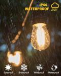 BRIMAX Outdoor String Lights 49FT Heavy Duty Commercial Grade Waterproof String Lights, 15 E27 Sockets, 15 Shatterproof LED Bulbs (2W Warm White), Garden Light for Patio, Backyard, Cafe