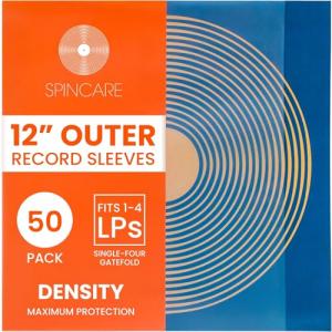 SPINCARE 50x 12 Inch UV Protection Outer Vinyl Record Sleeves | Density Single & Double Album LP Protective Sleeve | Strong Polyethylene Archival Plastic Vinyl Record Storage Covers