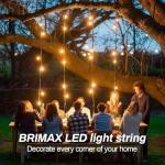 BRIMAX Outdoor String Lights 49FT Heavy Duty Commercial Grade Waterproof String Lights, 15 E27 Sockets, 15 Shatterproof LED Bulbs (2W Warm White), Garden Light for Patio, Backyard, Cafe