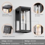 HARPER LIVING Outdoor Wall Lights Lantern Mains Powered, IP65 Weatherproof Black Aluminum, E27 Socket Outside Wall Lamp with Clear Shade, Security Lights for Porch Front Door Garden Patio, Rectangle