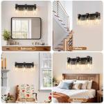 Farmhouse Bathroom Vanity Light Fixtures, Rustic 3-Light Wood Vanity Lights for Bathroom, Vintage Black Wall Sconces Lighting, Light fixtures Over Mirror, with Glass Shade