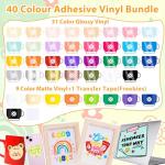 VINYL FROG Permanent Adhesive Vinyl Bundle 40 Pack Adhesive Vinyl Sheets 12''x12'' Permanent Vinyl for Cups, Decals, DIY Craft Projects