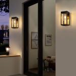 HARPER LIVING Outdoor Wall Lights Lantern Mains Powered, IP65 Weatherproof Black Aluminum, E27 Socket Outside Wall Lamp with Clear Shade, Security Lights for Porch Front Door Garden Patio, Rectangle
