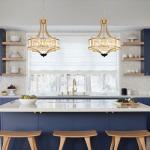 Kaniker 5-Light Crystal Chandelier Ceiling Light Fixture with Adjustable Height, Gold Drum Pendant Light for Dining Room Light Fixture, Kitchen Island, Bedroom, Living Room, Elegant Modern Lighting