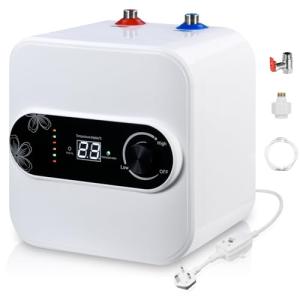 wowspeed 1.5KW Electric Water Heater, 220V 7A Instant Water Heater with Digital Display, Under Sink Tankless Electric Water Heater Suitable for Showers, Water Heat for RV Kitchen Bathroom