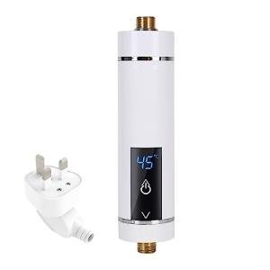 Btstil Instant Electric Water Heater, 3500W Mini Electric Water Heater, Intelligent Instantaneous Water Heater Heater with Temperature Display for Bathroom Kitchen, UK Plug (White)