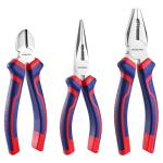 WORKPRO 3-Piece Pliers Set, 160mm Long Nose, 160mm Diagonal Cutting, 180mm Combination, Soft Grip, Blue, Red, Carbon Steel, for DIY Household Repair