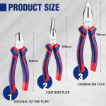WORKPRO 3-Piece Pliers Set, 160mm Long Nose, 160mm Diagonal Cutting, 180mm Combination, Soft Grip, Blue, Red, Carbon Steel, for DIY Household Repair