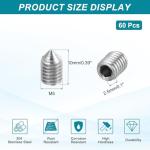 sourcing map 60 Pcs M5x10mm Cone Point Set Screws, 304 Stainless Steel Hex Socket Grub Screws for Bathroom Fixtures Repair Furniture DIY Project