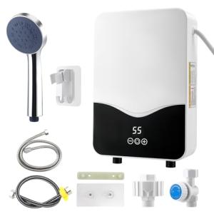 Instantaneous Water Heater, 5500W 220V Electric Water Heater Tankless Water Heater with LED, Electronically Controlled Instantaneous for Shower, Bathroom, Kitchen [Energy Class A]