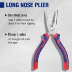 WORKPRO 3-Piece Pliers Set, 160mm Long Nose, 160mm Diagonal Cutting, 180mm Combination, Soft Grip, Blue, Red, Carbon Steel, for DIY Household Repair