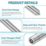 sourcing map 60 Pcs M5x10mm Cone Point Set Screws, 304 Stainless Steel Hex Socket Grub Screws for Bathroom Fixtures Repair Furniture DIY Project