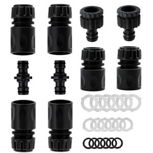 YAAVAAW 10Pack Black Garden Hose Connectors for Outdoor Indoor Tap,Hose Pipe Connectors and Fittings Set 6 End Quick Connector,2 Double Male Snap Connector,2 2 in 1 HosePipe Tap Fitting 3/4''&1/2''