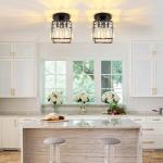 FORCOSO Ceiling Light 2-Pack, Black Light Shade Crystal Light Fitting, Semi Flush Chandelier Metal Lampshade, E27 Lighting Fixture for Living Room Hallway Kitchen Dining Room Bedroom Lounge
