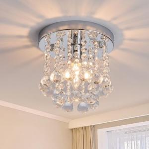 Dellemade Crystal Ceiling Lighting Fixture,Mini Flush Mount Ceiling Light, Modern Crystal Chandelier for Living Room,Kitchen, Hallway,Dining Room (Silver A)