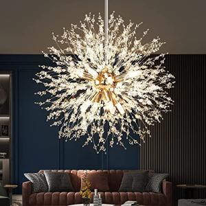 WEITINX Modern Firework Gold 8 Lights Crystal Chandeliers, Sputnik Dandelion Chandelier Light Fixture Pendant Lighting for Bedroom, Foyer, Hallway, Entryway, Kitchen, Dining Room