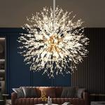 WEITINX Modern Firework Gold 8 Lights Crystal Chandeliers, Sputnik Dandelion Chandelier Light Fixture Pendant Lighting for Bedroom, Foyer, Hallway, Entryway, Kitchen, Dining Room