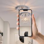 Dellemade Crystal Ceiling Lighting Fixture,Mini Flush Mount Ceiling Light, Modern Crystal Chandelier for Living Room,Kitchen, Hallway,Dining Room (Silver A)