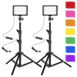 LED Photo Video Light 2-Pack, Ci-Fotto Dimmable 5600K USB LED Continuous Light Photography Light with Tripods and Color Filters for Photo Studios, YouTube, TikTok, Video Recording, Game Streaming