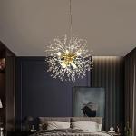 WEITINX Modern Firework Gold 8 Lights Crystal Chandeliers, Sputnik Dandelion Chandelier Light Fixture Pendant Lighting for Bedroom, Foyer, Hallway, Entryway, Kitchen, Dining Room