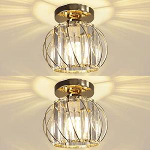 Hudi Fyier Chandelier Crystals Ceiling Lighting Fixtures, 2 Pack Gold Modern Mini Ceiling Light, Small Semi Flush Mount Ceiling Lamp for Hallway Kitchen Dining Rooms Living Rooms Bar