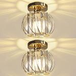 Hudi Fyier Chandelier Crystals Ceiling Lighting Fixtures, 2 Pack Gold Modern Mini Ceiling Light, Small Semi Flush Mount Ceiling Lamp for Hallway Kitchen Dining Rooms Living Rooms Bar