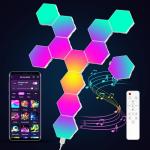 COLWINKU Hexagon Lights Gaming with Remote & App Control, 12 Pack RGB Led Hex Light Panels, Geometry Night Lamp DIY Hexagon Smart Wall Lights Sync to Music for Room Bar Decor Gaming Setup