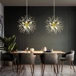 WEITINX Modern Firework Gold 8 Lights Crystal Chandeliers, Sputnik Dandelion Chandelier Light Fixture Pendant Lighting for Bedroom, Foyer, Hallway, Entryway, Kitchen, Dining Room