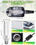 GlowUp UVB 2.4 Bird Cage Light Combo Kit, 20W UVB Bird Light Bulb, Deep U-Shaped Lamp Fixture with Compact Fluorescent Bulb E27 for Captive Birds, Reptiles