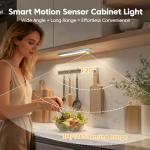 Under Cabinet Kitchen Lights 3 Pack - 6000K LED Motion Sensor Lights Indoor, 1100mAh Rechargeable Light, Dimmable & Magnetic Wireless Under Counter Lights for Cupboard|Shelf|Wardrobe|Stairs, 20CM