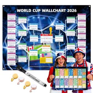 Kunoli 2026 FIFA World Cup Schedule Poster - 48 Teams Tournament Wall Chart, 2-in-1 Double-Sided Match Fixtures & Team Info, A1 Size 84x57cm, PVC Material, Football Party Decor & Fan Gift