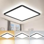 zemty 22CM Black LED Ceiling Lights, 3000K/4000K/6500K Waterproof Bathroom Light, 18W 1950LM Modern Square Flush Ceiling Lighting Fixture for Kitchen Hallway Bedroom Porch Toilet