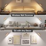 Hensam Battery Operated Wall Sconces, Wireless LED Wall Sconce Set of Two for Bedroom, Rechargeable Wall Lights for Picture, 5 Modes Dimmable Wall Lamps for Living Room, 2 Pack