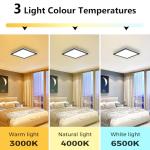 zemty 22CM Black LED Ceiling Lights, 3000K/4000K/6500K Waterproof Bathroom Light, 18W 1950LM Modern Square Flush Ceiling Lighting Fixture for Kitchen Hallway Bedroom Porch Toilet