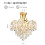 WUZUPS Crystal Chandelier Flushmount Ceiling Light Modern Lighting Fixture for Bedroom Hallway Bar Kitchen Bathroom, H 49 x W 46.5, E14 Base, Gold