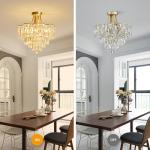 WUZUPS Crystal Chandelier Flushmount Ceiling Light Modern Lighting Fixture for Bedroom Hallway Bar Kitchen Bathroom, H 49 x W 46.5, E14 Base, Gold