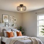 Gokoly Black Metal Ceiling Lighting Fixture, Semi Flush Mount Ceiling Light Pendant Lights for Living Room Bedroom Dining Room Kitchen Hallway Lounge