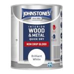 Johnstone's - Wood & Metal Paint - Gloss Finish - Brilliant White - 750ml - Water Based - Quick Drying - Radiator Paint - Low Odour - Dry in 1-2 Hours - 8m2 Coverage per Litre