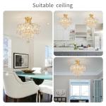 WUZUPS Crystal Chandelier Flushmount Ceiling Light Modern Lighting Fixture for Bedroom Hallway Bar Kitchen Bathroom, H 49 x W 46.5, E14 Base, Gold