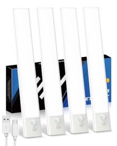 KALAHOL 4 Pack Under Cabinet Kitchen Lights, Motion Sensor Lights Indoor, Type-C, Charging Indicator, for Wardrobe, Under Counter, Cupboard, Stairs, Kitchen (Cold White)