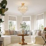 WUZUPS Crystal Chandelier Flushmount Ceiling Light Modern Lighting Fixture for Bedroom Hallway Bar Kitchen Bathroom, H 49 x W 46.5, E14 Base, Gold