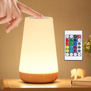 Ledivion Night Light, LED Touch Bedside Table Lamp, RGB Colours Changing, 5 Brightness Level Switch, Timing Function, Rechargable Remote Control Dimmable Light for Bedroom, Living Room
