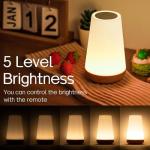 Ledivion Night Light, LED Touch Bedside Table Lamp, RGB Colours Changing, 5 Brightness Level Switch, Timing Function, Rechargable Remote Control Dimmable Light for Bedroom, Living Room