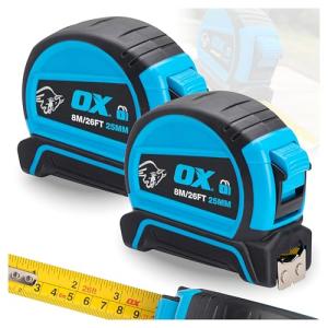 OX Tools Pro Dual Auto Lock Tape Twinpack - 8m / 26ft, Blue (OX-P505488)