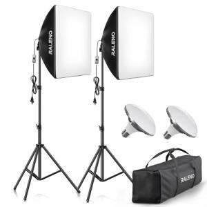 RALENO Softbox Lighting Kit, 2×50×50cm Photography Studio Lighting with 50W 5500K LED Bulbs, 97 CRI Light Box Lighting for Video Recording, Studio, Portraits and Product Shooting Youtube