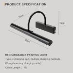 HARPER LIVING Rechargeable Picture Light with Remote, Dimmable and 3 Colour Temps, Battery Operated Wall Light with Timer & Memory, LED Display Lamp for Dartboard Pictures Frame Gallery-Black