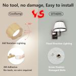 Battery Operated Wall Light, LED Wall Lamp with 360°Adjustable Lighting Indoor Wall Light with 3 Color Modes 3 Brightness Levels Touch Control, Wall Mounted Lamp for Bedroom Reading Bedside-1Pack